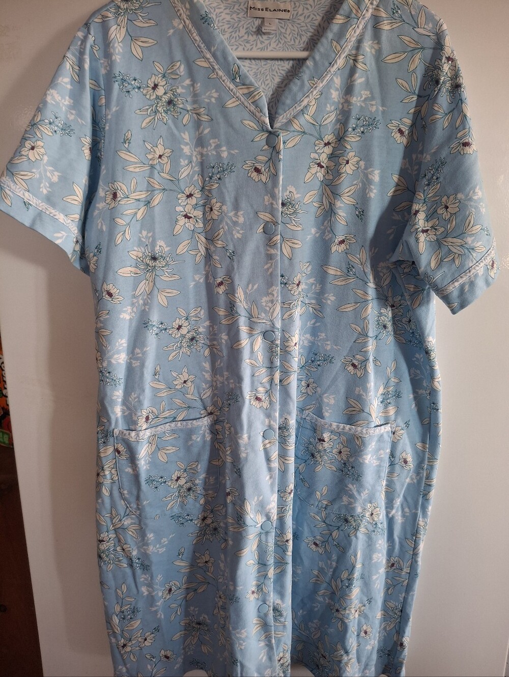 Miss Elaine Light Blue Floral Button-Front Womens Nightgown